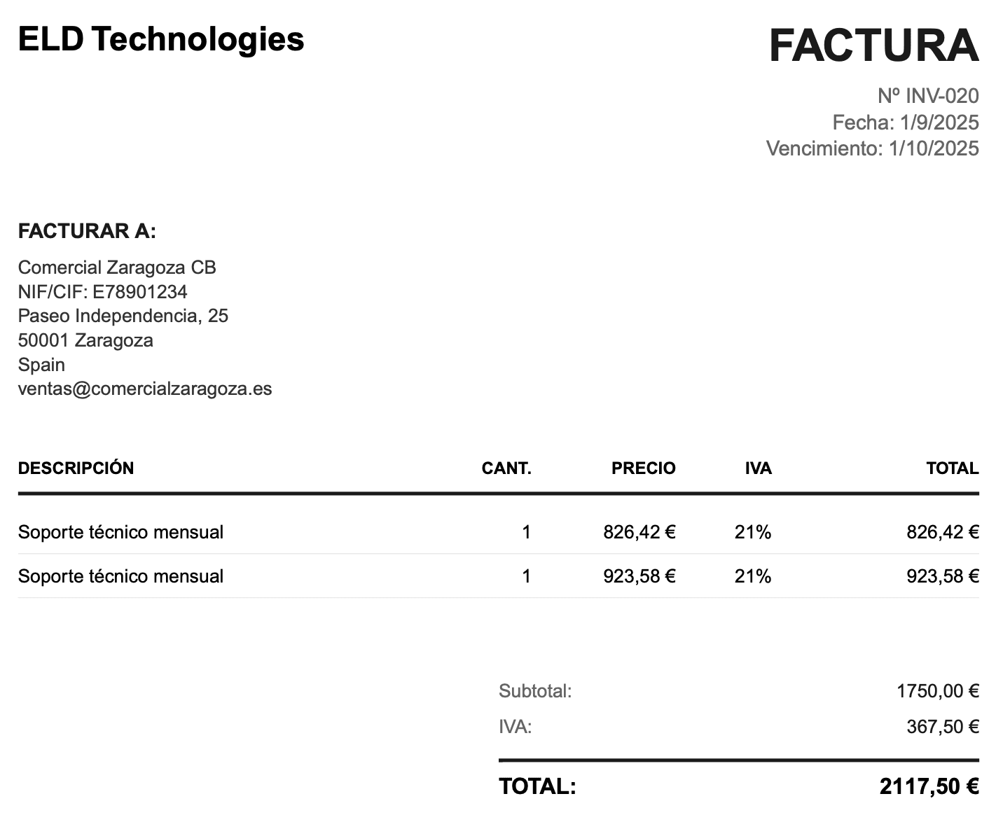 Email interface showing professional invoice email with PDF attachment