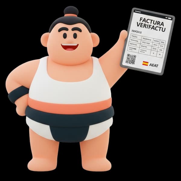 Factumo mascot - cheerful character holding an invoice